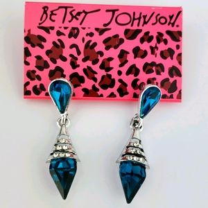 NWT Betsey Johnson Silver Tone&Blue Gems Earrinngs